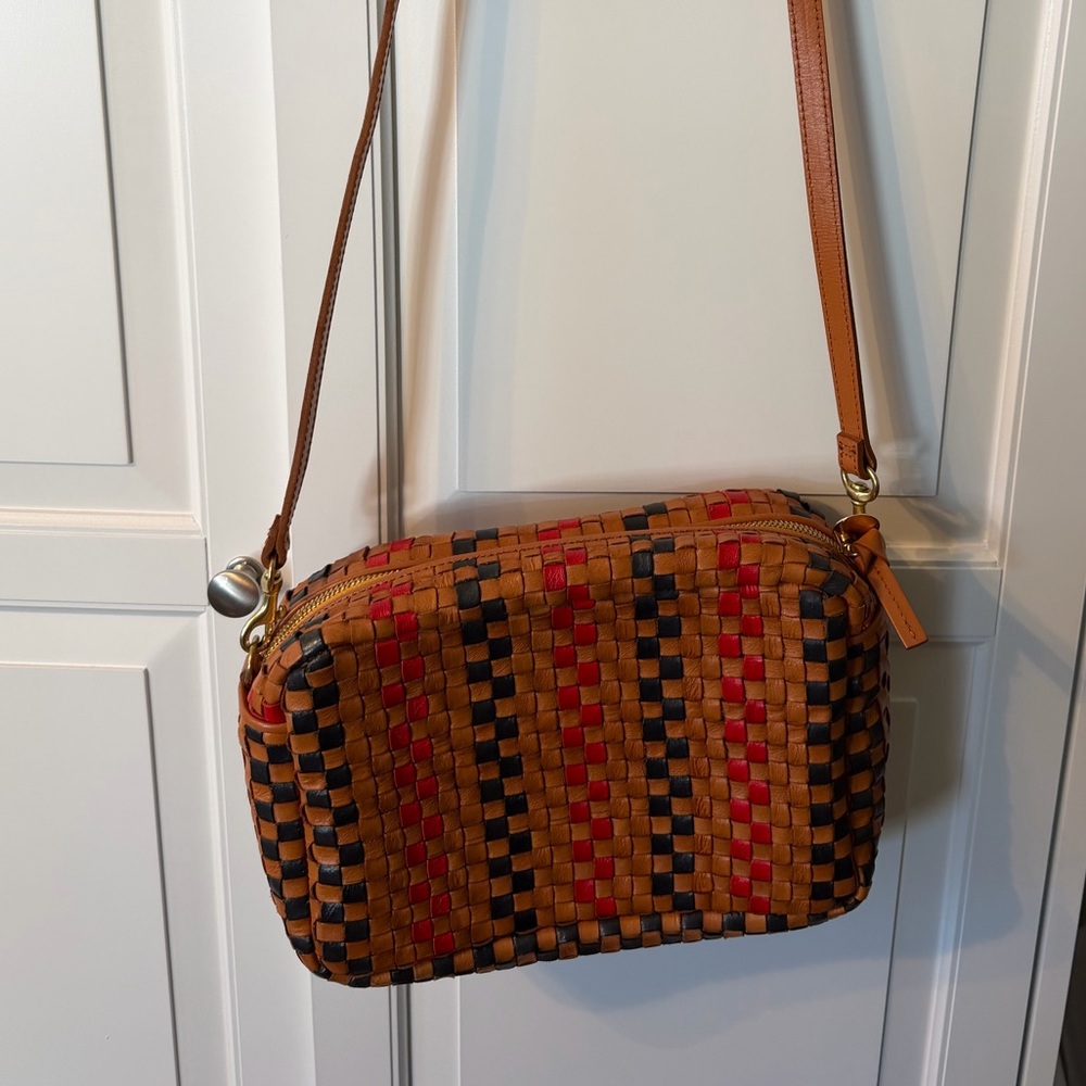 Clare V Red, Navy and Tan Woven Crossbody Bag